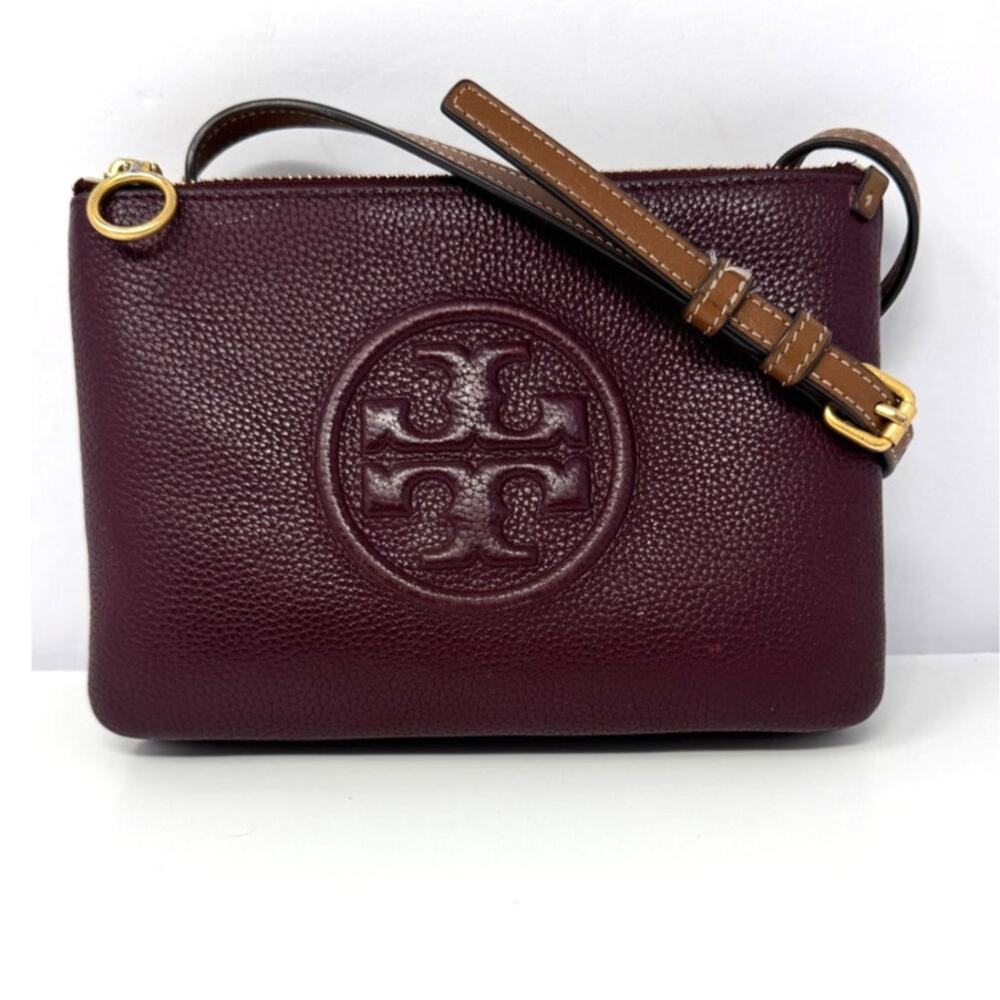 Tory Burch Perry Bombé Double Zip Crossbody Bag Fig Leather